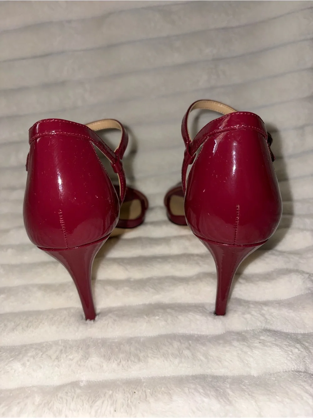 Michael Kors Women's Burgundy Patent Leather Ankle-Strap Heels 8M